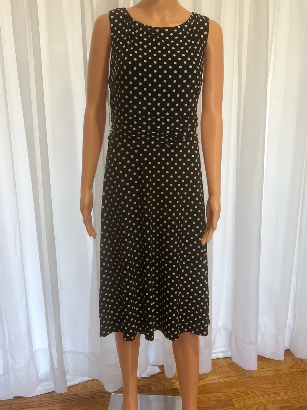 Chaps Black and White Polka Dot Sleeveless Midi Dress